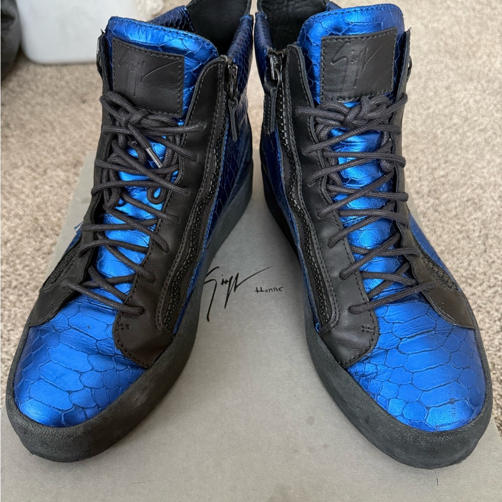 Giuseppe Zanotti Men’s Metallic Blue & Black High-Top Sneakers
